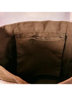 Brown Canvas Tote Bag with White Straps and Brown Bucket Hat thumbnail 7