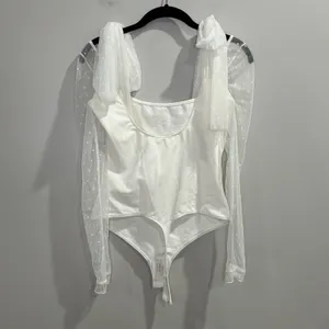 Intimately Free People Tongue Tied Bodysuit Ivory Size‎ Small Sheer Lace Sleeves thumbnail 3