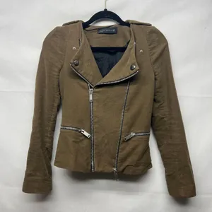 Zara Woman Faux Suede Brown Full Zip Moto Jacket Size XS Flawed thumbnail 1