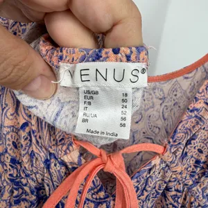 VENUS Size 18 Coral Blue Paisley Maxi Dress Boho Tie Front Tiered Resort thumbnail 5