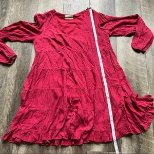 Urban Outfitters Red Wine Long Sleeve Tiered Textured Babydoll Dress Size Medium thumbnail 9
