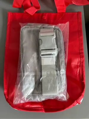 lululemon light grey travel pouch with red packing sleeve thumbnail 3