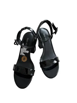 NINE WEST Patent Block Black Sandals Heels Size 8 thumbnail 7