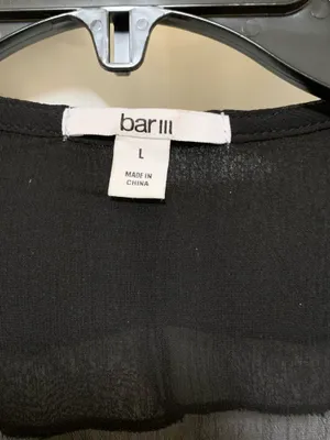 Bar III Sheer Black Blouse Long Sleeve Ruffled Sz L thumbnail 2