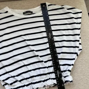 Zara Striped Elastic Hem Crop Top Small Cap Sleeve Nautical Coastal‎ Chic Preppy thumbnail 5