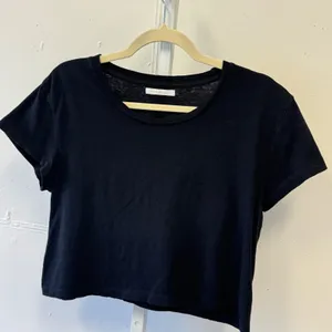 John Elliott Black Cotton Crew Neck Knit Short Sleeve Boxy Cropped Tee T-shirt thumbnail 3