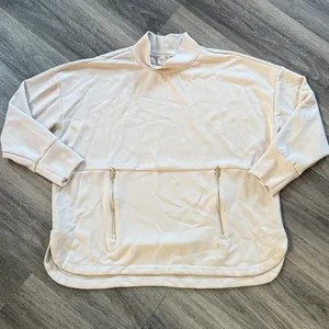 Ellie Tabari Cream Mock Neck Top Oversized Elegant Gold Zip Pullover Sweater thumbnail 2