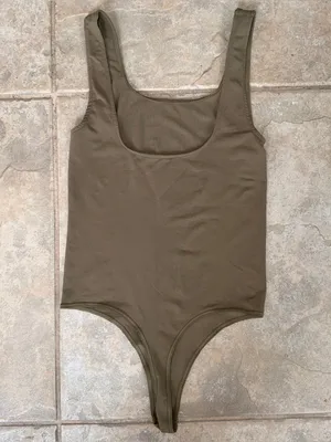 Skims Soft Smoothing Thong Bodysuit in Army Green Size XS thumbnail 6