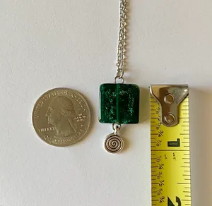 Handmade hippie funky fairy boho style green square glass bead & Swirl charm unisex necklace🟩🌳🍃🌀 thumbnail 7