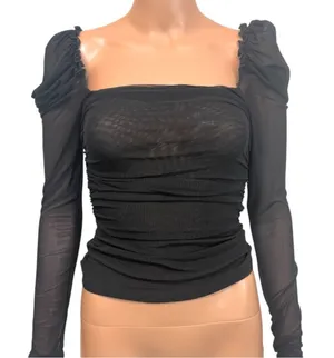 new Floerns small square neck puff sleeve ruched sheer top TLS2 3554 thumbnail 1
