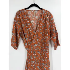 Mata Traders Wrap Dress Womens Large Orange Floral Cotton Boho Cottagecore thumbnail 4