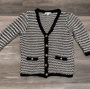 Cabi Coco Women’s Cardigan Sweater Black & White Waffle Knit Button Size Medium thumbnail 1