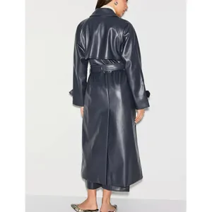 Jason Wu Navy Blue Faux Leather Trench Coat XS Double Breasted Designer $515 thumbnail 2