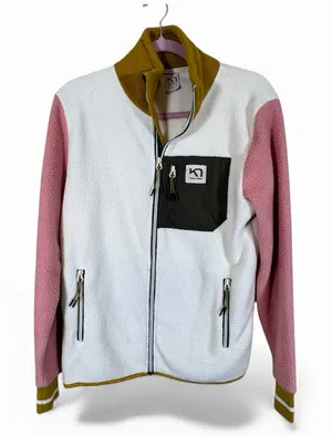 Kari Traa White Pink Fleece Colorblock Full Zip Sweater Womens M Fall Casual thumbnail 1