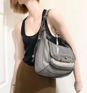 COACH 18287 Kristin Spectator Gray Leather w/ Croc Embossed Trims Handbag thumbnail 6
