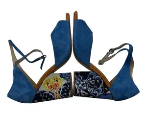 June Ambrose blue floral double tie heels size 8 thumbnail 1