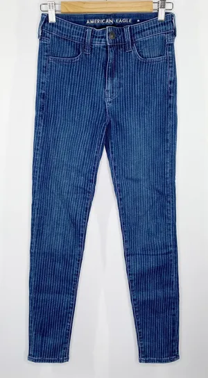 American Eagle Striped‎ Stretch Hi-Rise Jegging Crop Womens Jeans Size 4 Long thumbnail 1