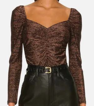 MINKPINK Imane Ruched Top - NWT - Size S Puff Sleeve Metallic Cropped Blouse thumbnail 1