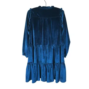 Pink Chicken Kalani Crushed Velvet Tiered Dress Womens S Blue Romantic Ruffle thumbnail 5