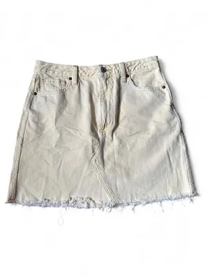 Abercrombie & Fitch Zoey Style Denim Mini Skirt A-Line Butter Yellow Raw Hem Y2K thumbnail 4