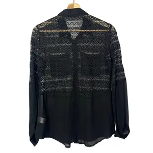 Ya Los Angeles Black Lace Chiffon Long Sleeve Button‎ Down M thumbnail 2