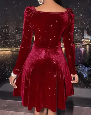 Boutique NWT Red Surplice Neck Velvet A-line Dress thumbnail 3
