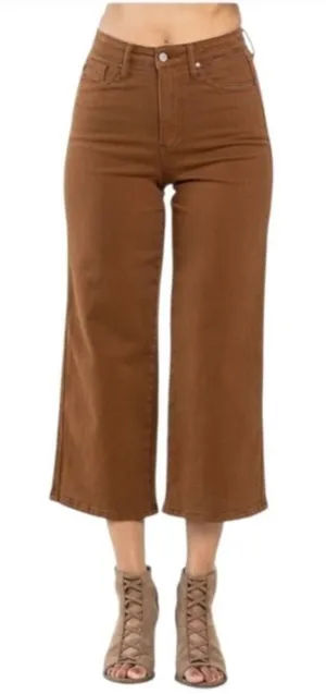 Judy Blue Jeans Womens‎ 13/31 Brown Garment Dyed Wide Leg Crop High Waist #J13-7 thumbnail 1