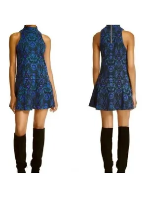 Free People Amelia Knit Jacquard Sleeveless Halter Mini Dress, S thumbnail 3