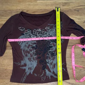 Y2K V-Neck Long Sleeve Top with Black‎ Floral Design size S thumbnail 10