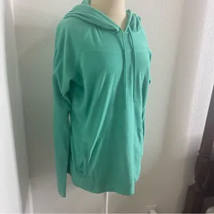 Columbia Size L Lightweight Fleece Jacket Solid Turquoise Long Sleeve Hoodie thumbnail 4