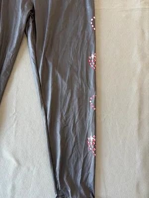 Women's Long Grey and Pink Heart Theme Pull On Elastic Wasit Straight Leg Pants thumbnail 2