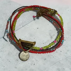 Chico's 4 Strand Colorful Beaded Choker Necklace Red Crystal Pendant thumbnail 7
