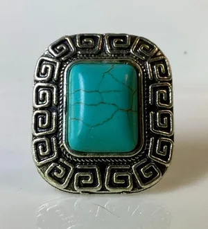 Silver Rectangle Turquoise Stone Adjustable Ring thumbnail 1