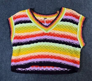 Free People Striped Sweater Vest V-Neck Multicolored Knit Boho L Hippie Festival thumbnail 1