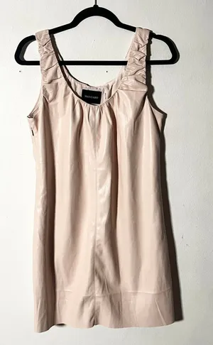 Dolce Cabo Mini Dress Medium Pink Faux Leather Ruched Fairy thumbnail 1