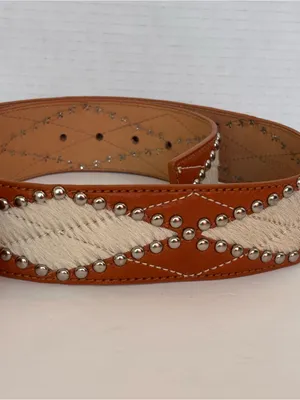 Michael Kors Silver Studded Diamond Design Calf Hair Panels Belt Sz L NWT thumbnail 2