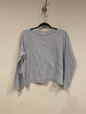 Aerie Shirt Womens S Blue Cropped Boat Neck Long Sleeve Tee Top thumbnail 2