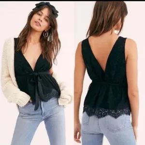 Free People Black Chante Lace Tank Top Size XS thumbnail 4