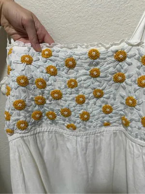 Yargıcı White Cotton Embroidered Daisy Sundress EU 42 Boho Cottagecore thumbnail 3