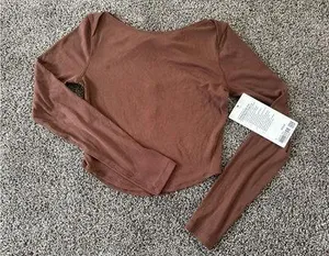 Lululemon Dark Brown Modal Silk Twist Back Long Sleeve Shirt Size 2 thumbnail 1