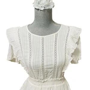 The Post White Ruffle Lace Trim Mini Dress Women’s Small Cotton Rayon thumbnail 5