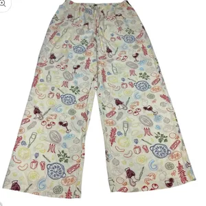 Sincerely Jules wine, pepper, pasta printed linen wide leg tie waisted pants $78 thumbnail 1