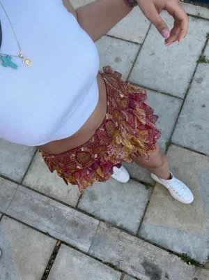 new with tags - Zara ruffle beautiful patchwork skirt in the orange and pink toned colors thumbnail 2