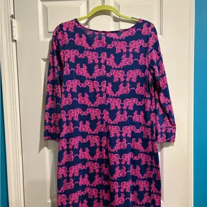 LILLY PULITZER Marlowe Shift mini dress blue w pink elephants sz M thumbnail 3