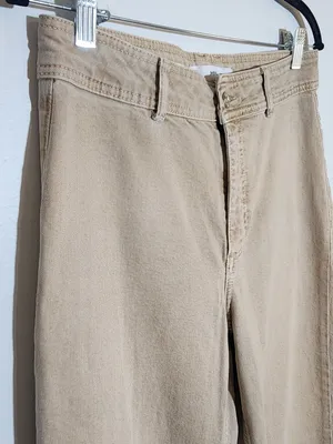 MNG Catherine Distressed Tan Wide Leg Jeans with Cut-Off Hem Size 8 thumbnail 3