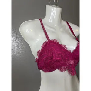 Free People Bralette Bra Womens M Pink Lace Sheer Mesh V Neck Strappy Wireless thumbnail 2