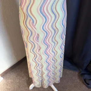 Zara Strapless Mesh Maxi‎ Dress Large Wavy Print Pastel Festival Boho NWT thumbnail 3
