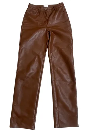 Wilfred Free Vegan Leather Pants High Waisted Brown‎ Straight Leg Trousers Sz 0 thumbnail 1