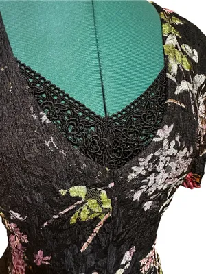 Olivia Floral Black Lace Slip Midi Dress Size M 90s Vintage thumbnail 4