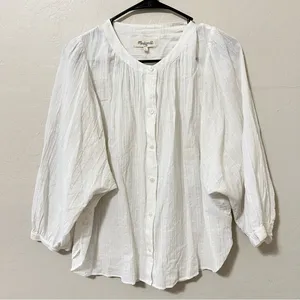 Madewell White Shimmer Stripe Button-Down Peasant Top thumbnail 2